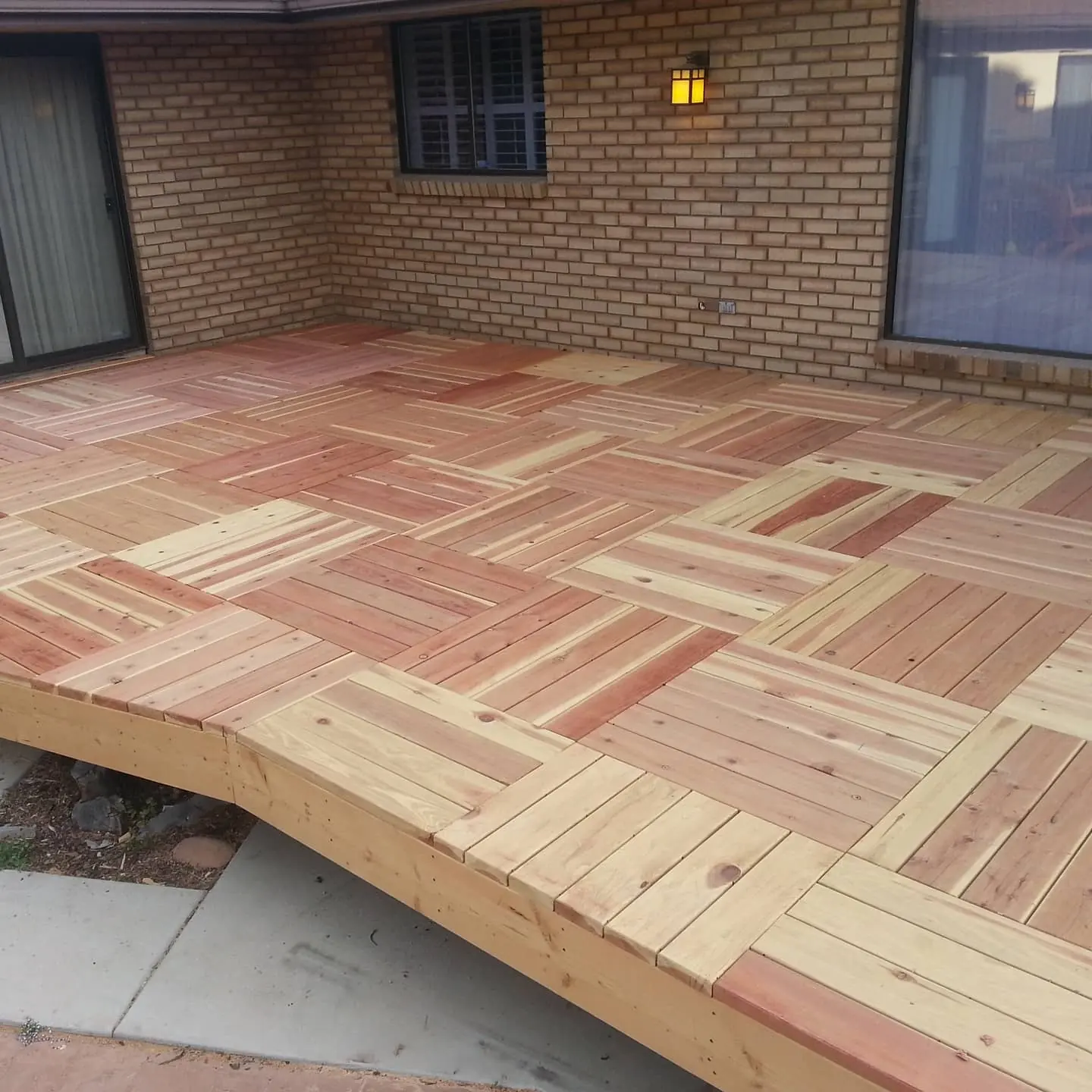 Hardwood deck with a parquet pattern