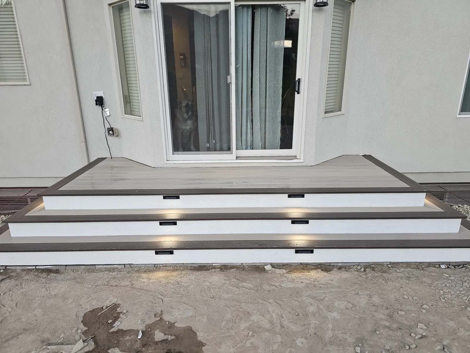 Two-tone entry steps with recessed lights