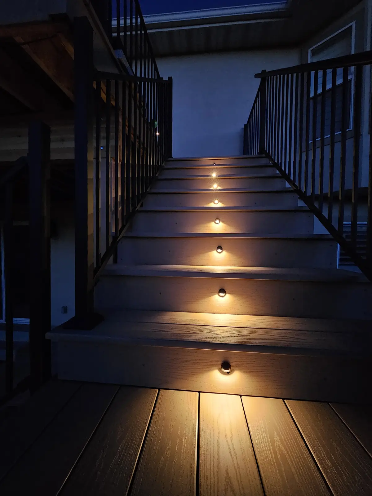 Deck stair lights at night