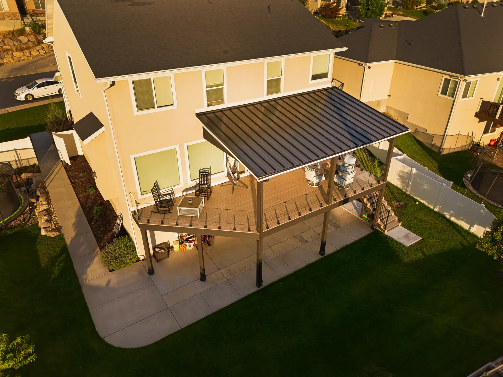 Aerial view of a covered deck in the Pleasant Grove foothills