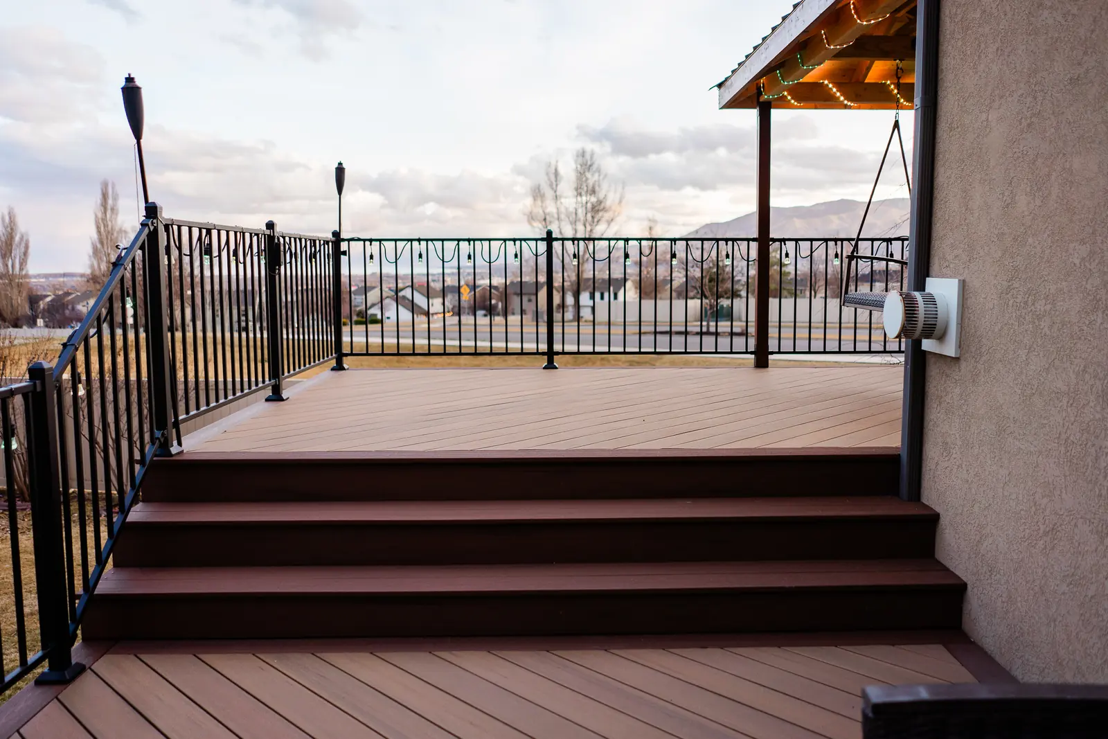 Steps between two deck levels in Coconut Husk with Dark Cocoa nosing