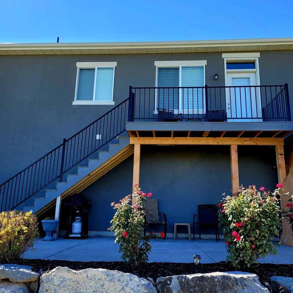 Stone wall vistas from balconies are crafted by TC Decks.